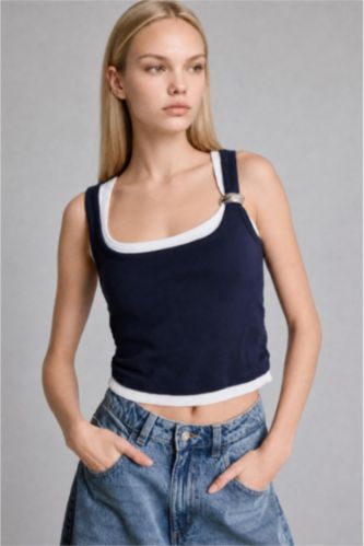 Kadın Lacivert Slim Fit U Yaka Ribana Atlet