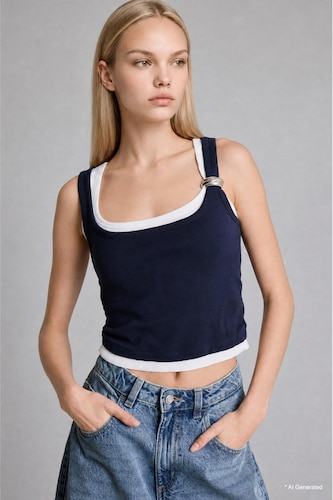 Kadın Lacivert %100 Pamuk Slim Fit Atlet