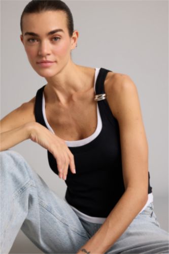 Kadın Siyah Slım Fıt Ribana Atlet