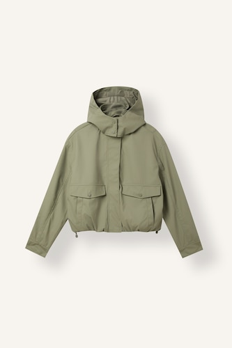 Regular Fit Waterproof Faux Leather Hooded Raincoat