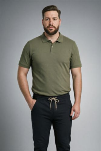 Erkek Haki Regular Fıt Kısa Kollu Polo Tişört