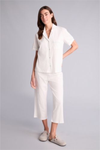 Kadın Ekru Pijama Takımı Üst Alt