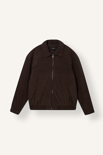 MAN Brown Oversize Lined Polo Collar Zip-Up Jacket
