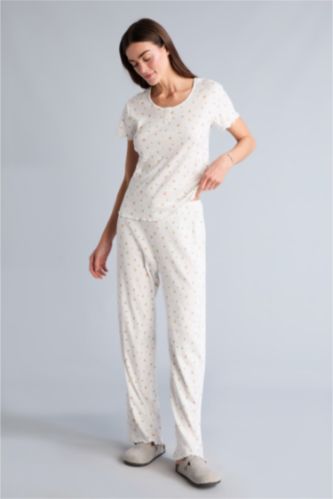 Kadın Ekru Regular Fıt Kısa Kollu Takım