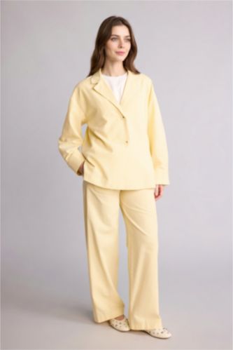 Kadın Açık Sarı Straight Fit Keten Karışımlı Pantolon