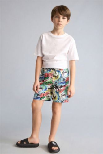 Boys & Teens Ecru شورت بحر منقوش