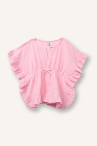 Kız Bebek Pembe Müslin Fırfırlı Kaftan Kız Bebek