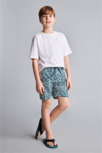 Young Boys - Teen Boys Dark Green Boy Regular Fit Printed Swim Shorts