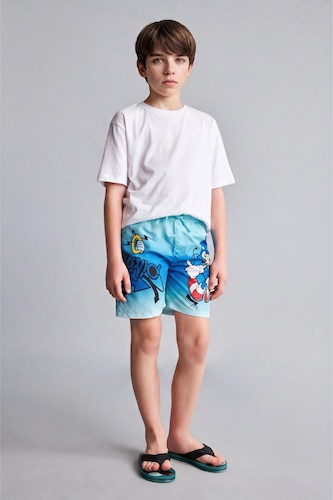 Young Boys - Teen Boys Turquoise Boy Regular Fit Printed Swim Shorts