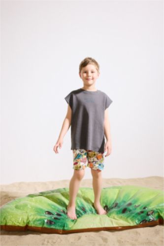 Young Boys - Teen Boys Light Yellow Boy Regular Fit Printed Swim Shorts
