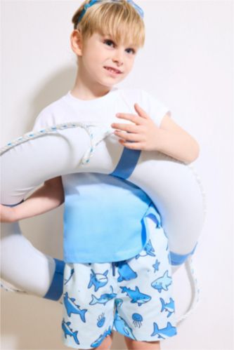 Erkek Bebek Açık Mavi Desenli Deniz Şortu Erkek Bebek