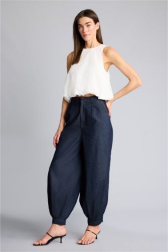 نساء أسود أزرق بنطرون جينز بالون فيت وخصر عالي