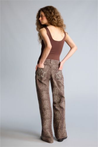 Kadın Kahve Wıde Leg Normal Bel Gabardin Pantolon