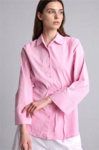 Kadın Açık Pembe Regular Fit Uzun kollu Pamuklu Tunik