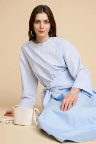 Woman Light Blue Regular Fit Poplin Long Sleeve Tunic