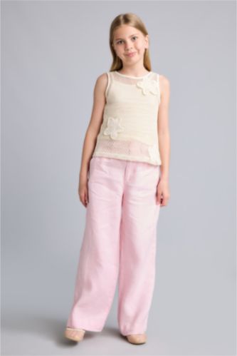 GIRLS & TEENS Pink 100% Linen Wide Leg Pink Trousers