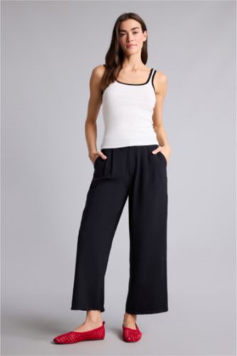 Kadın Siyah Wıde Leg Tencel Pantolon