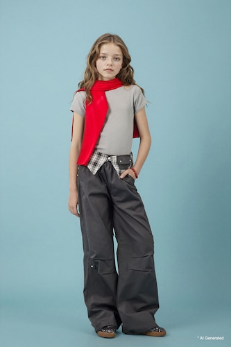 Kız Çocuk - Genç Kız Antrasit Baggy Fit Poplın Pantolon