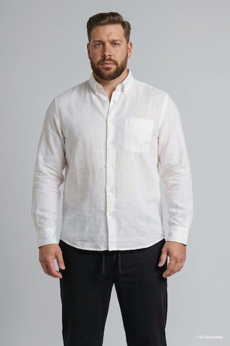 MAN White Plus Size Polo Collar Cotton Shirt