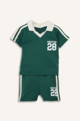 Erkek Bebek Yeşil Relaxed Fit Slogan Baskılı Takım Erkek Bebek