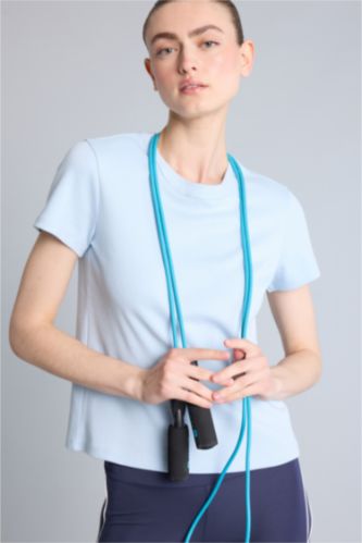 Kadın Açık Mavi Standart Fit Kısa kollu Pamuklu Tişört