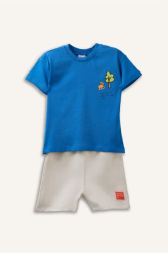 Erkek Bebek Mavi Araç Baskılı 2'li Takım Erkek Bebek