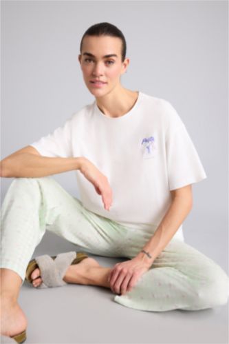 Kadın Mint Pijama Takımı Üst Kareli Alt