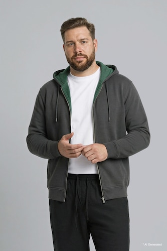 Man Grey Plus Size Zip-Up Hoodie
