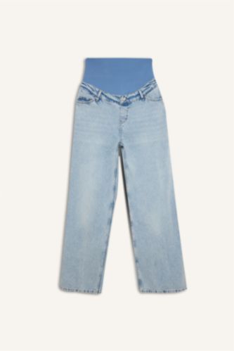 Kadın Açık Mavi Wide Leg Hamile Jean Pantolon