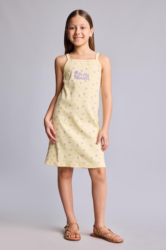 Girls & Teens Light Yellow Girl Regular Fit Sleeveless Knitted Dress