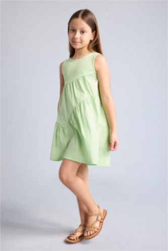 Girls & Teens Light Green Regular Fit Sleeveless Woven Dress