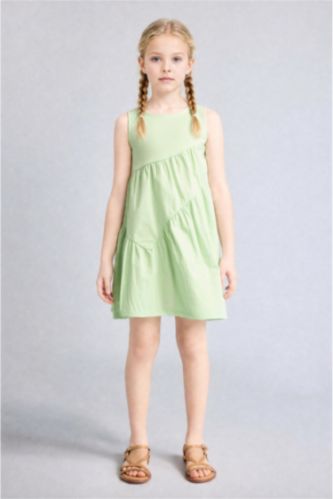Young Girls - Teen Girls Light Green Regular Fit Sleeveless Woven Dress