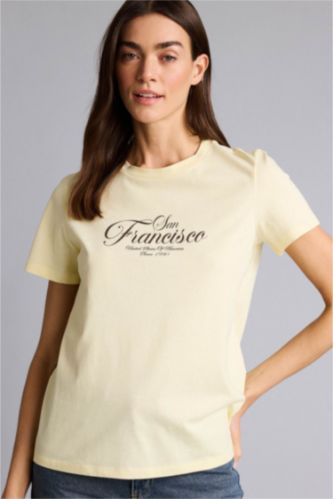 Woman Light Yellow Regular Fit Short Sleeve T-Shirt