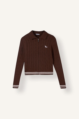 Cardigan tressé zippé à col polo Coupe régulière