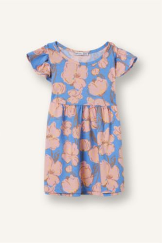 Baby Girls Blue Printed Strappy Knitted Dress