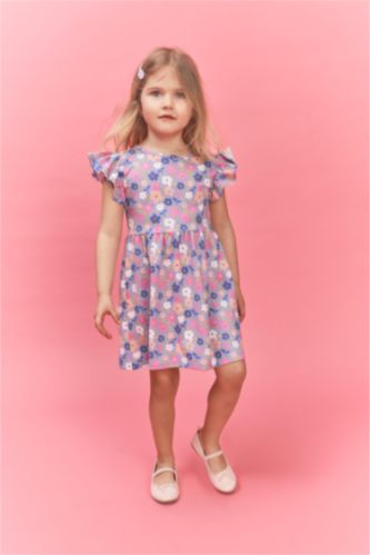 Baby Girl Light Blue Printed Strappy Knitted Dress