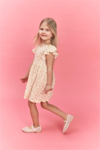 BABY GIRL Ecru Printed Strappy Knitted Dress