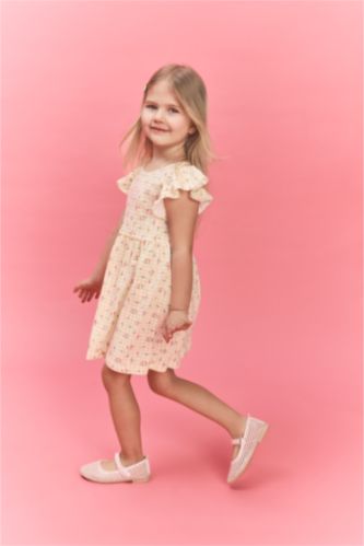Baby Girls White Printed Strappy Knitted Dress