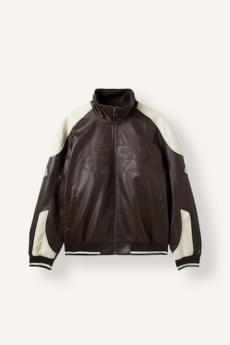 MAN Brown Zipper Faux Leather Jacket