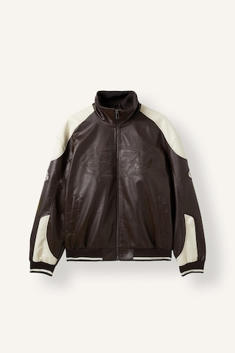 Oversize Fit High Neck Zip-Up Faux Leather Jacket