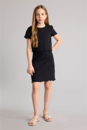 Kız Çocuk - Genç Kız Siyah Fitilli Kaşkorse 2'li Elbise Kız Çocuk