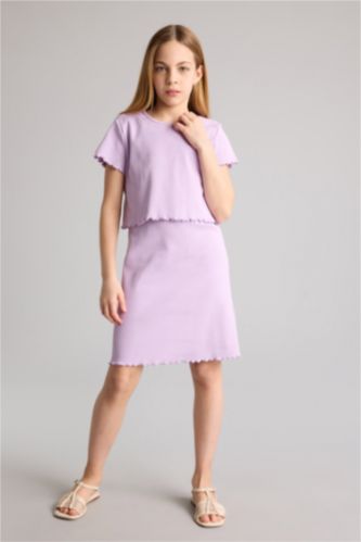 Kız Çocuk - Genç Kız Lila Büyük Fitilli Kaşkorse 2'li Elbise Kız Çocuk