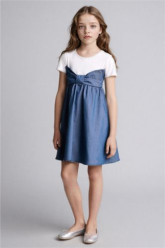 GIRLS & TEENS Indigo Regular Fit 3/4 Sleeve Woven Dress