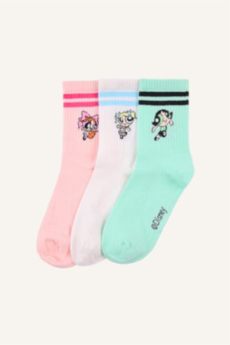 Kadın Karma Kadın PowerPuff Gırls 3'lü Pamuklu Uzun Çorap