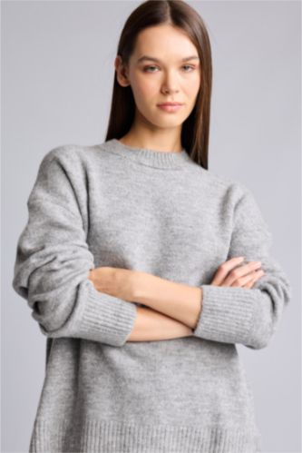 نساء ميلانج رمادي Oversize Crew Neck Knit Pullover