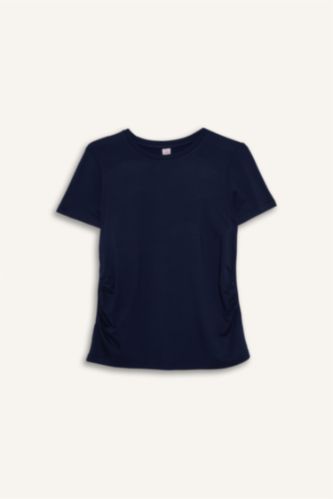 Kadın Lacivert Regular Fıt Kısa Kollu Üst