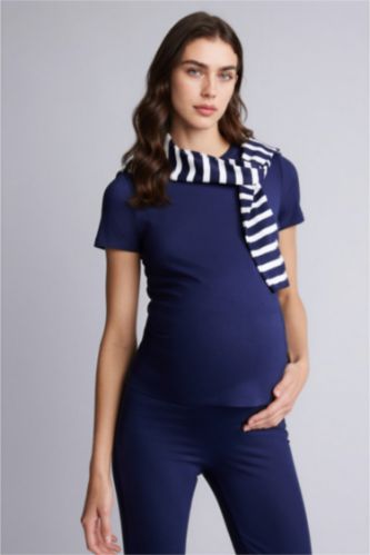 نساء كحلي بلوزة توب نص ردن قصة عادية