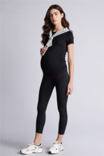 Woman Black Regular Fit Super Skinny Hem Knitted Maternity Bottoms