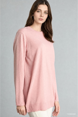 Relaxed Fit Crew Neck Knitted Tunic