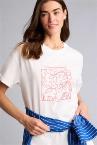 Woman Ecru Oversize Fit Short Sleeve T-Shirt